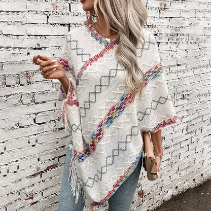Pull oversize élégant pour femmes avec ourlet à franges et motif unique Chic und Stil