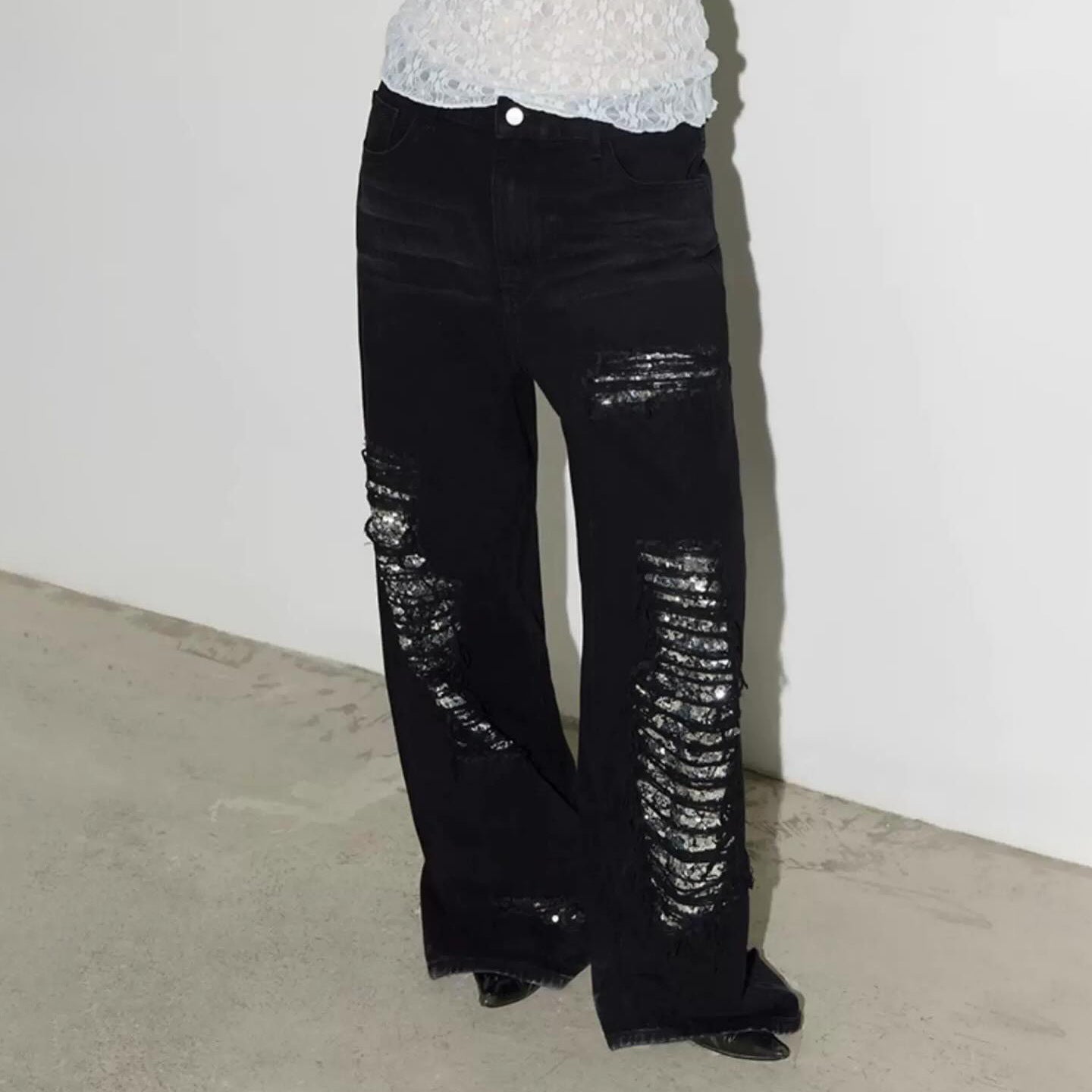 Dames jeans baggy à la mode avec des détails détruits tendance Chic und Stil