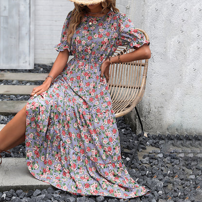 Robe maxi femme avec motifs floraux et bande de taille élastique Chic und Stil