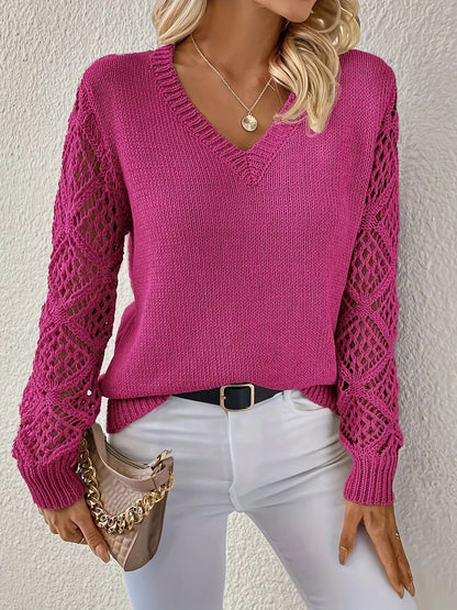 Pull en tricot pour femmes avec des manches en dentelle raffinées et un col en V Chic und Stil