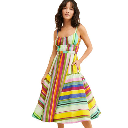 Robe d'été midi rayée pour femmes avec poches Chic und Stil