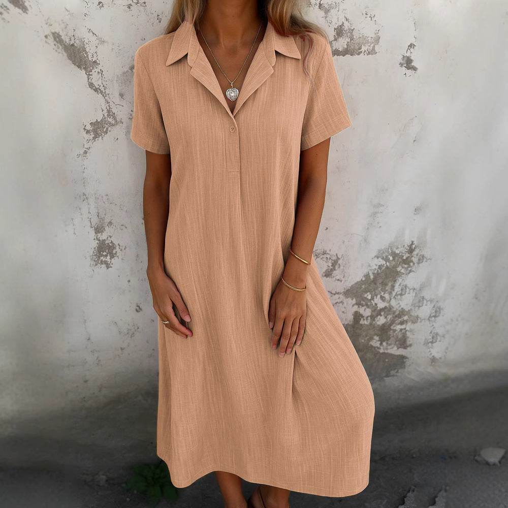 Robe maxi décontractée pour femmes avec col et manches courtes Chic und Stil