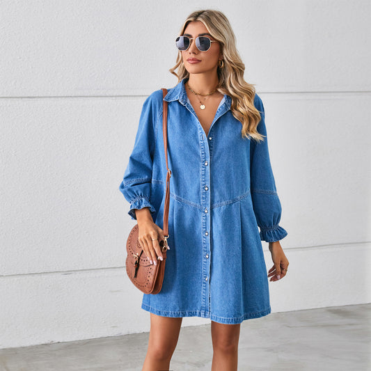 Women's denim shirt dress with voluminous sleeves and a fitted cut Chic und Stil