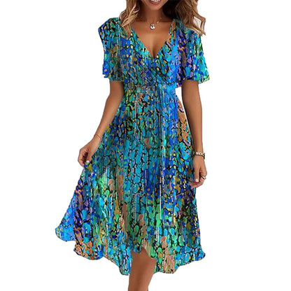 Dames Robe Maxi Élégante en A avec Manches Courtes Chic und Stil