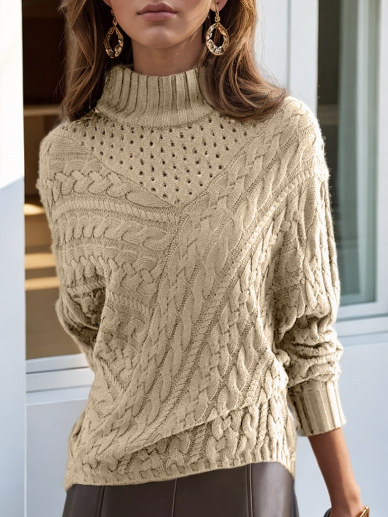 Pull en tricot pour femmes avec col haut et motif en cable détaillé Chic und Stil