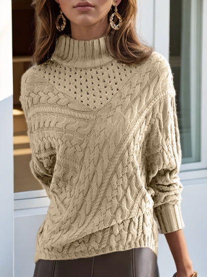 Pull en tricot pour femmes avec col haut et motif en cable détaillé Chic und Stil