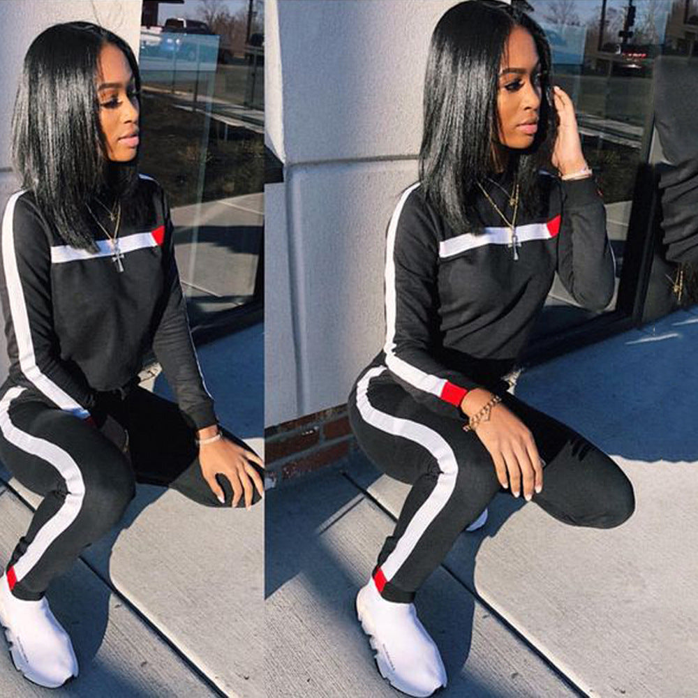 Dames Ensemble de sport élégant avec bandes contrastantes et taille élastique Chic und Stil