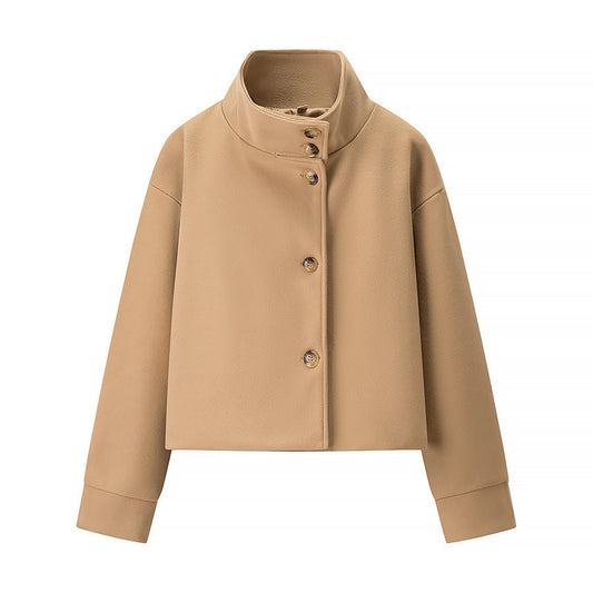 Dames élégante veste courte avec col haut et détails de bouton simples Chic und Stil
