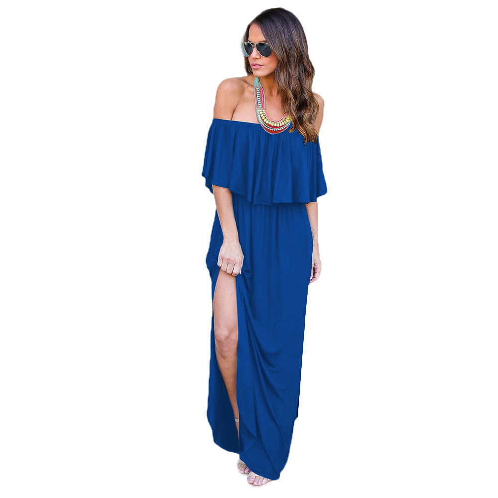 Robe maxi pour femmes avec un design sans épaules et un détail volanté Chic und Stil