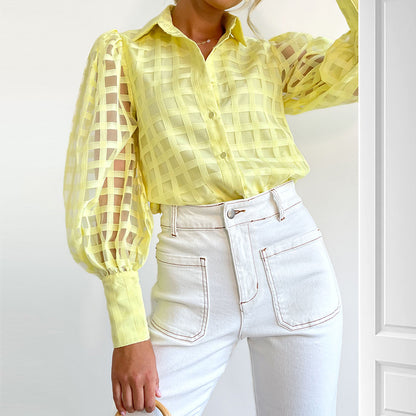 Chemisier pour femmes avec manches bouffantes et motif à carreaux Chic und Stil