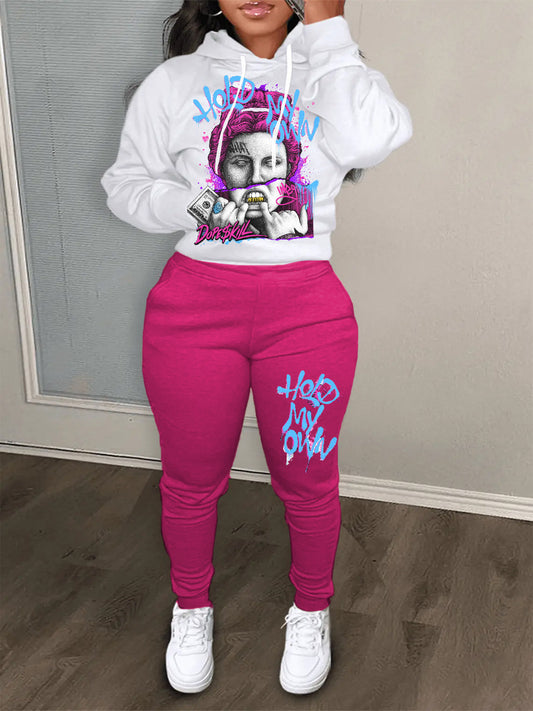 Women's hoodie and jogger pants set with creative graphic design Chic and Style