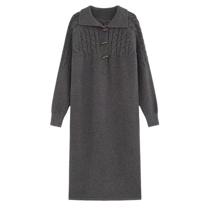 Robe tricotée pour femmes avec col et détails de boutons Chic und Stil
