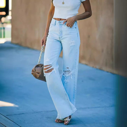 Jeans ample pour femmes au style destroyed avec poches hautes et détails authentiques Chic und Stil