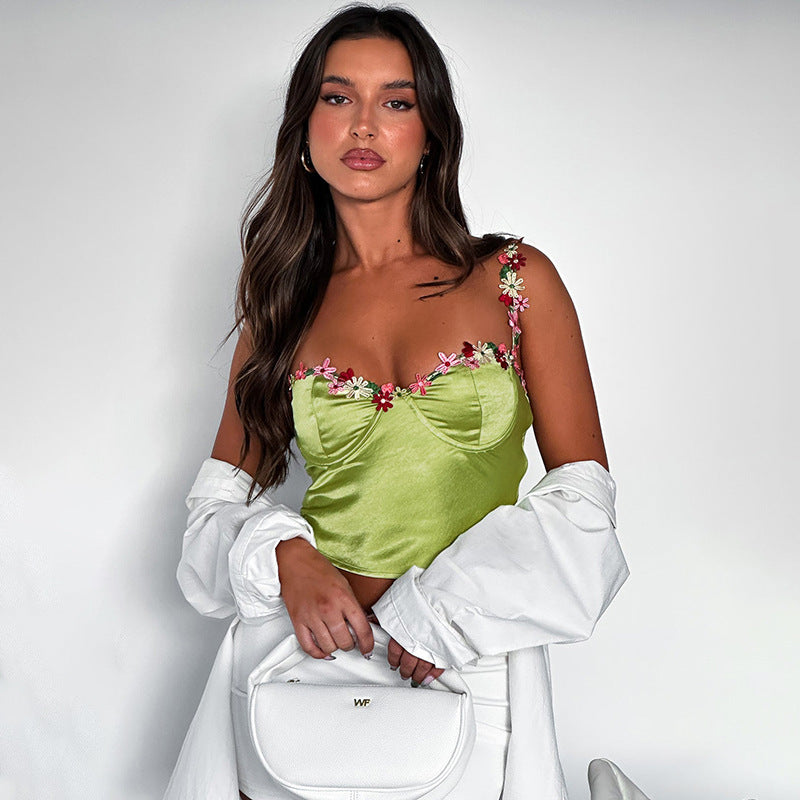 Dames crop top orné de fleurs Chic und Stil