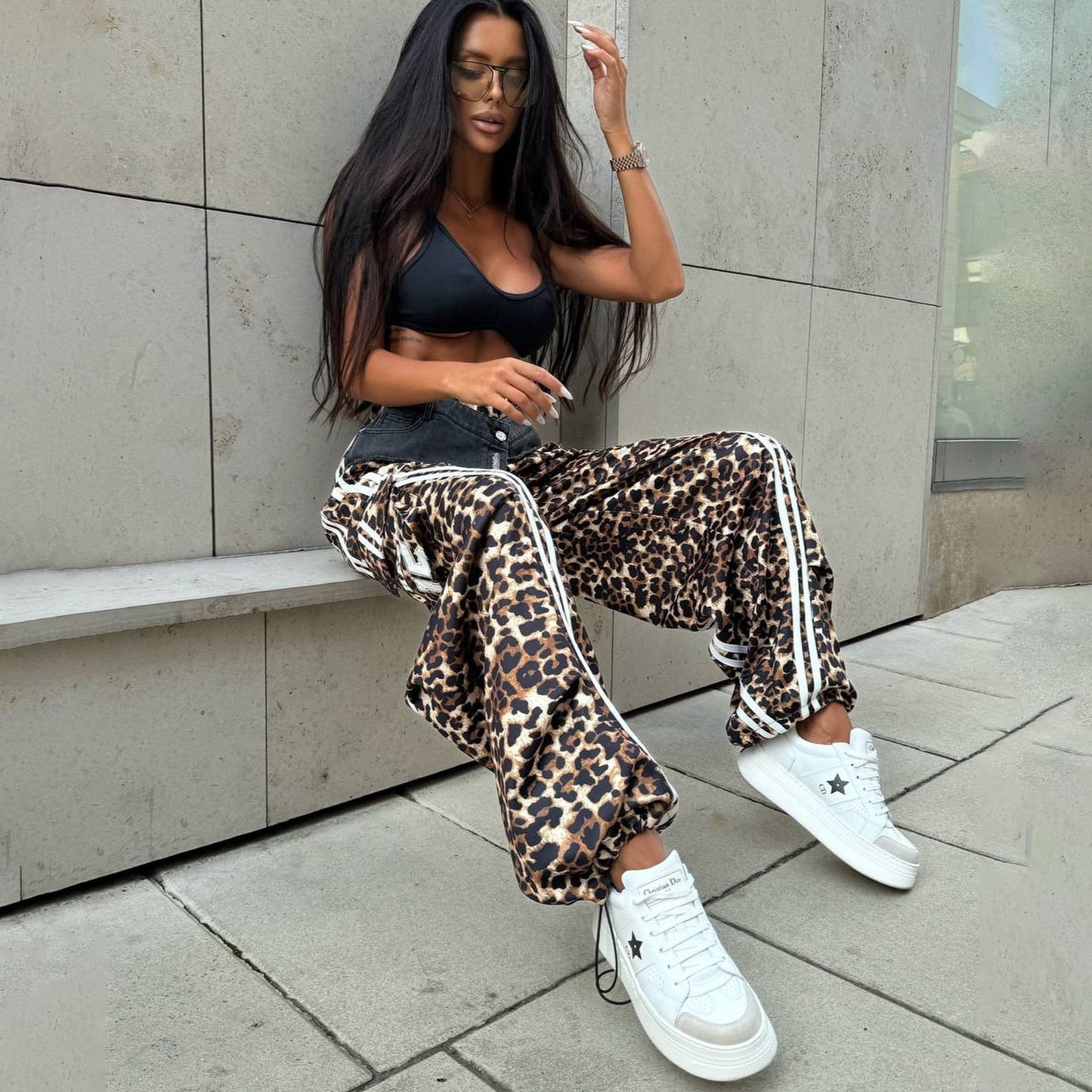 Ladies Elegant Animal Print Jogging Pants Chic and Style
