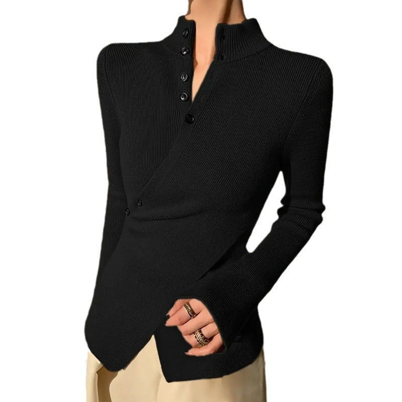 Blouse en tricot pour dames avec coupe asymétrique et détails de boutons Chic und Stil