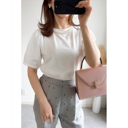 Dames Élégant haut à manches courtes avec accents de perles Chic und Stil