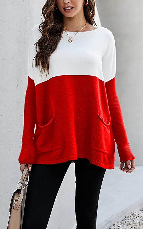 Pull en tricot pour femmes avec grandes poches avant et design contrasté Chic und Stil