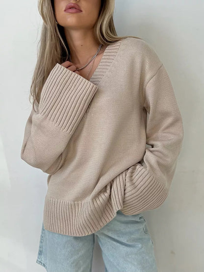 Dames Pull en tricot léger à col en V Chic und Stil
