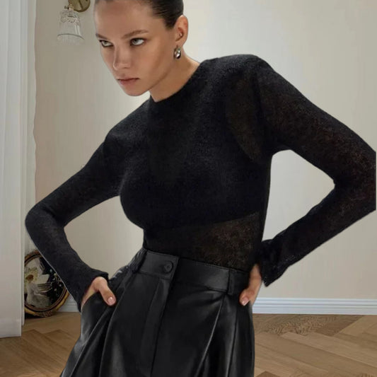 Pull en tricot transparent pour femmes avec décolleté en V Chic und Stil