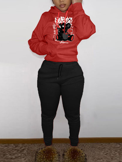 Women's sport hoodie set and jogging pants with a cute pattern Chic and Style