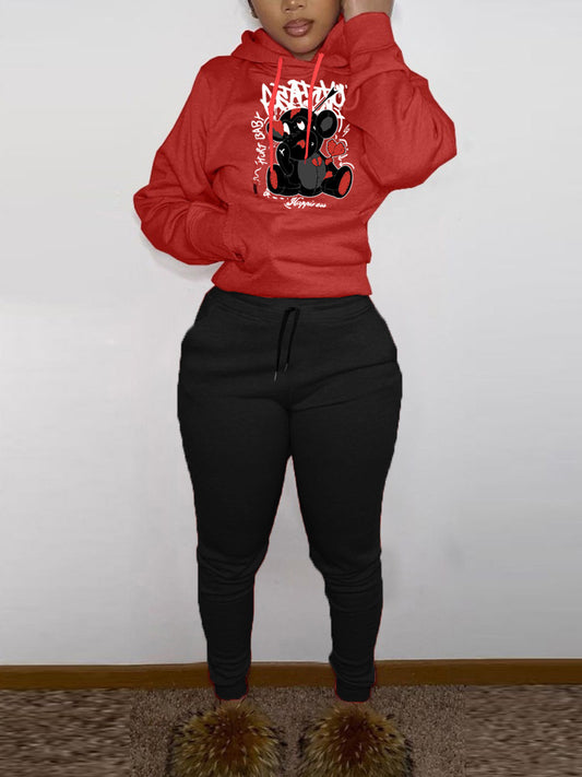 Women's sport hoodie set and jogging pants with a cute pattern Chic and Style