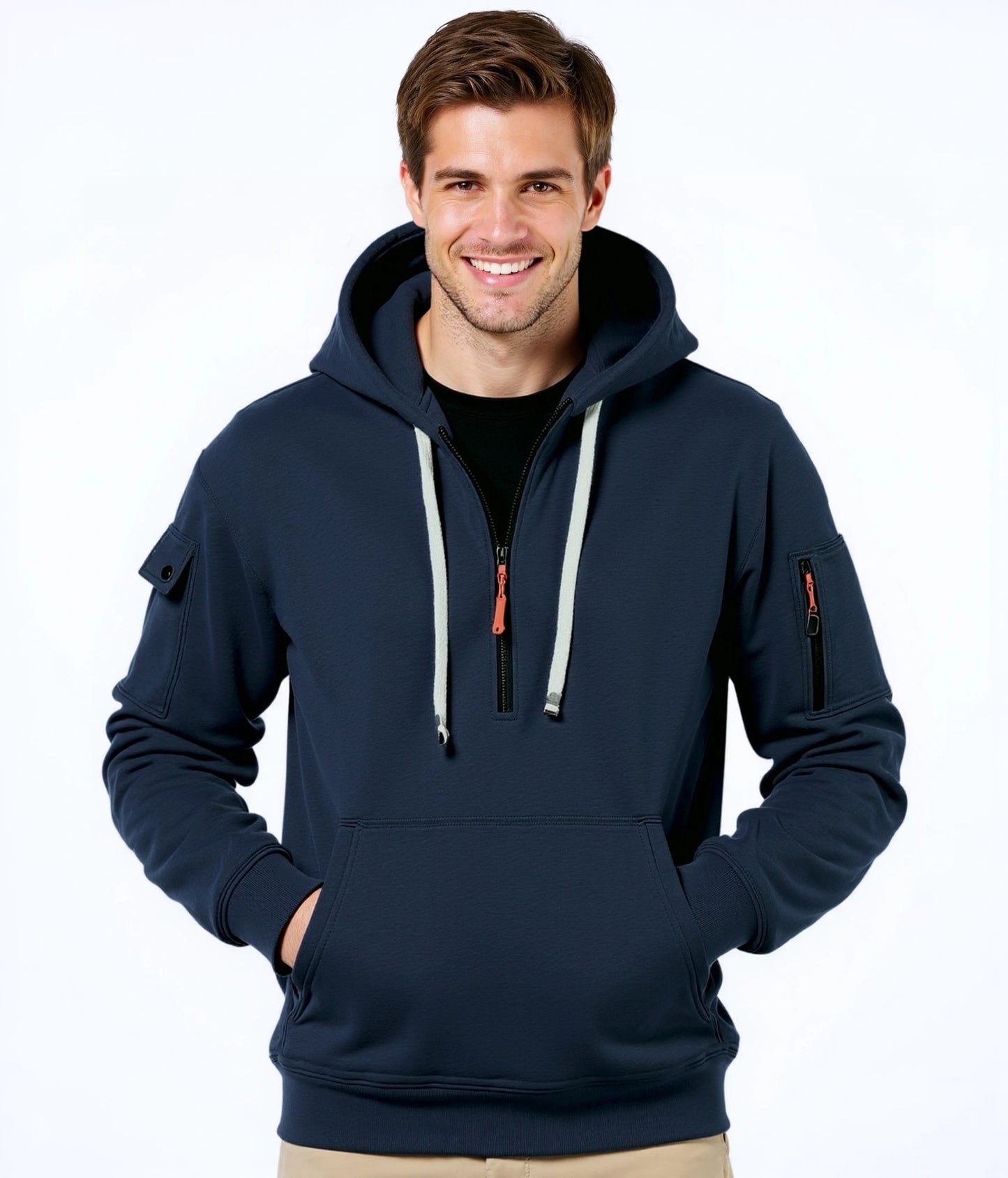 Homme pull à capuche tendance avec poches polyvalentes et fermeture éclair moderne Chic und Stil