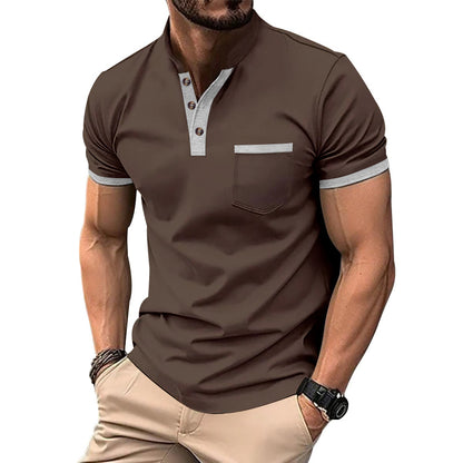 Chemise Henley à manches courtes pour hommes avec un design supplémentaire moderne et une poche poitrine Chic und Stil