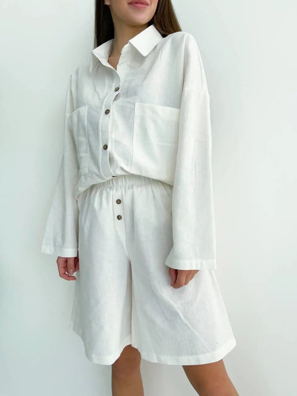 Chemisier à boutons décontracté pour femmes et ensemble de shorts à taille élastique Chic und Stil
