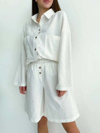 Chemisier à boutons décontracté pour femmes et ensemble de shorts à taille élastique Chic und Stil