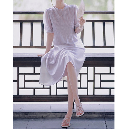 Robe midi plissée pour femmes avec manches courtes bouffantes Chic und Stil
