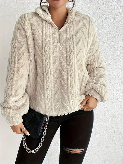 Dames Pull en molleton douillet avec col haut et détail zip Chic und Stil