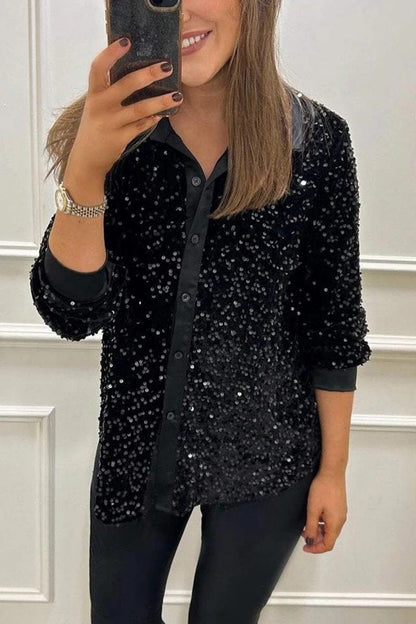 Dames Blouse scintillante en sequins avec col classique Chic und Stil