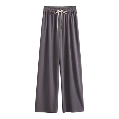 Wide palazzo pants for ladies with elastic waistband and decorative cord Chic und Stil
