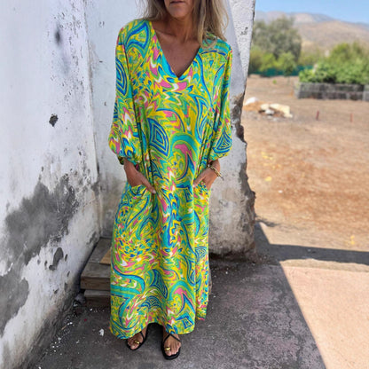 Robe maxi femme avec décolleté en V profond et manches ballon décontractées Chic und Stil