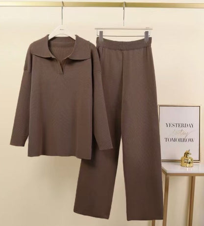 Women Elegant set of casual pants and blouses with collar Chic and Style