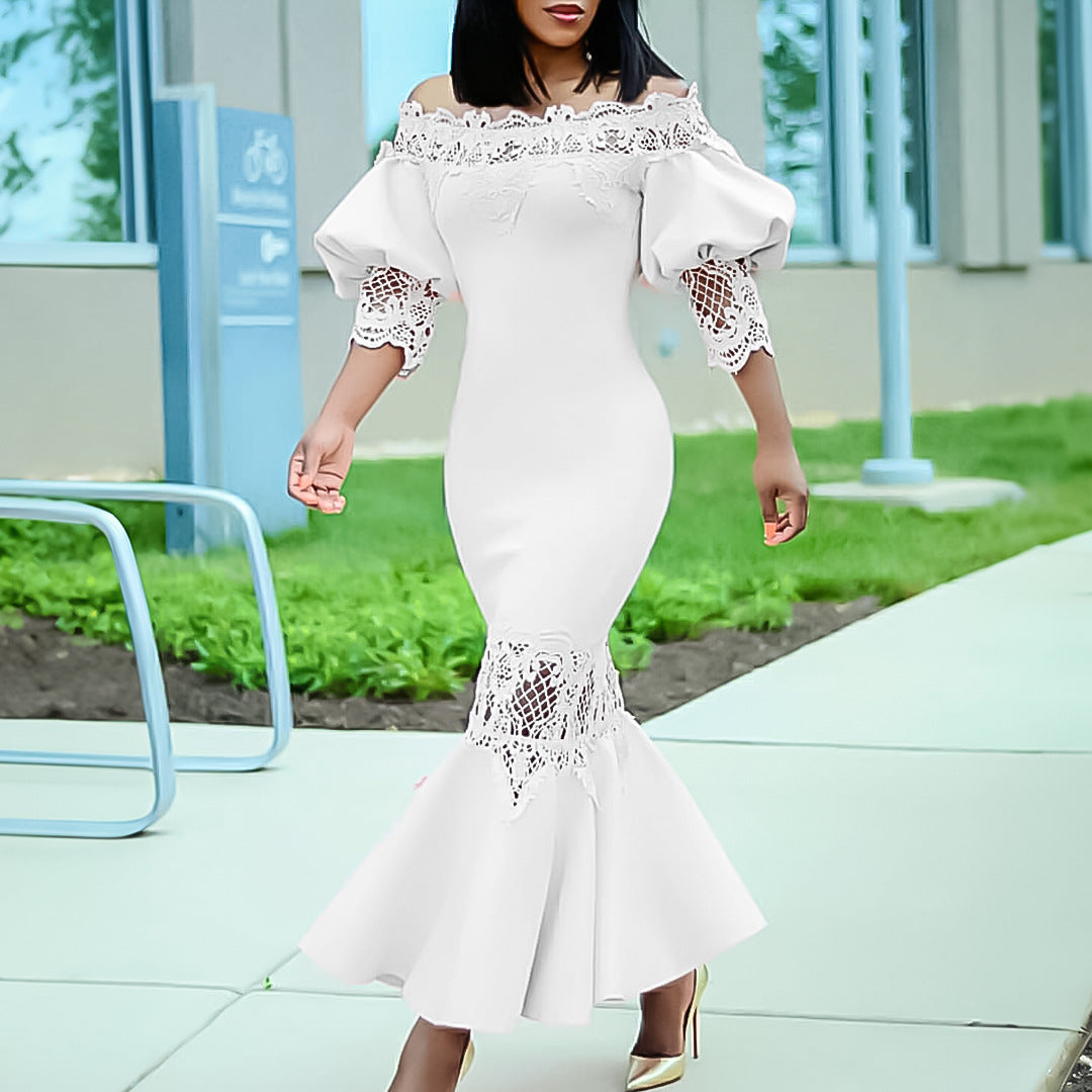 Dames Élégant Robe Fourreau avec Manches en Dentelle Chic und Stil
