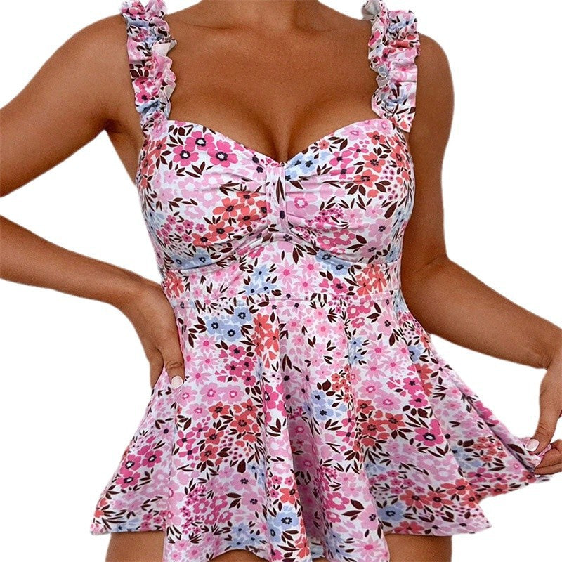Dames Ruffle Imprimé Floral Robe de Bain Chic und Stil