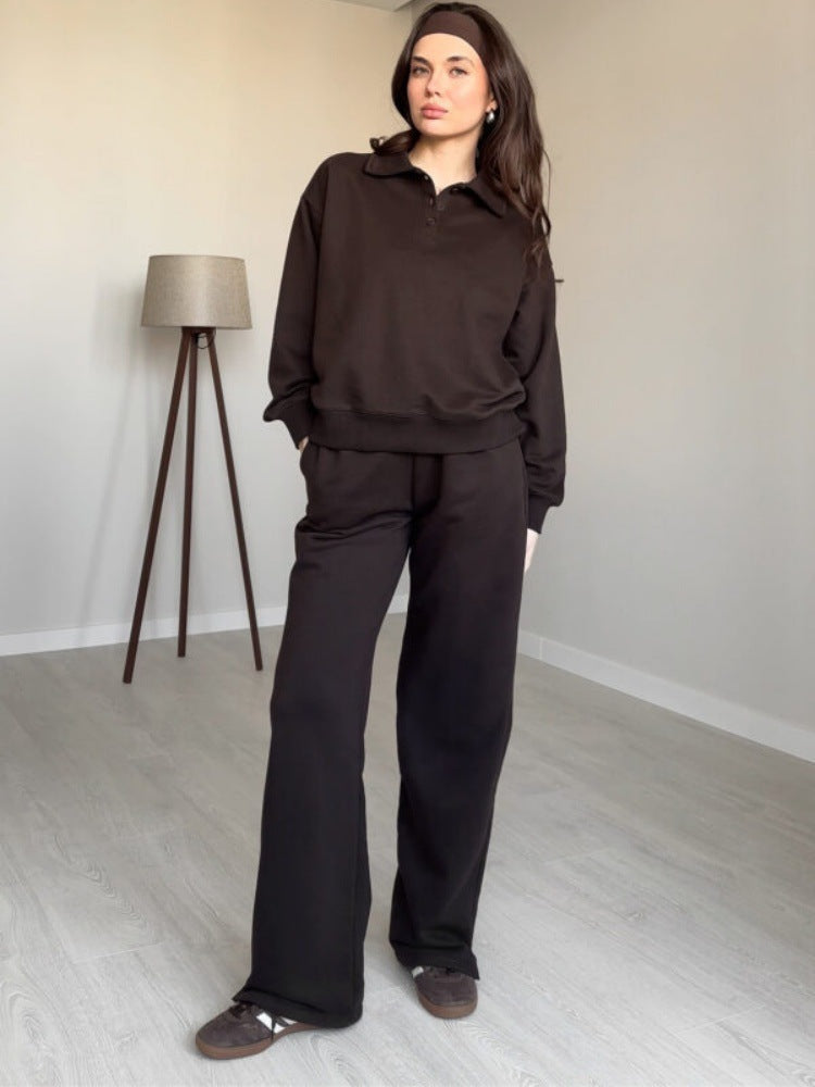 Sports leisure set for women with stylish polo collar jacket and comfortable jogger pants Chic and Style