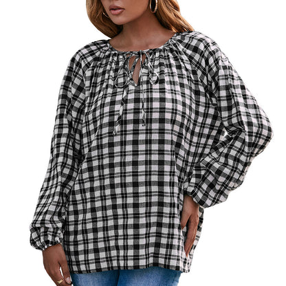 Chemisier pour femme avec motif à carreaux et détail de nœud Chic und Stil