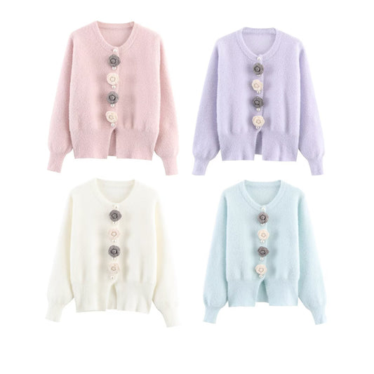 Dames Gilet en tricot douillet avec des détails floraux élégants Chic und Stil