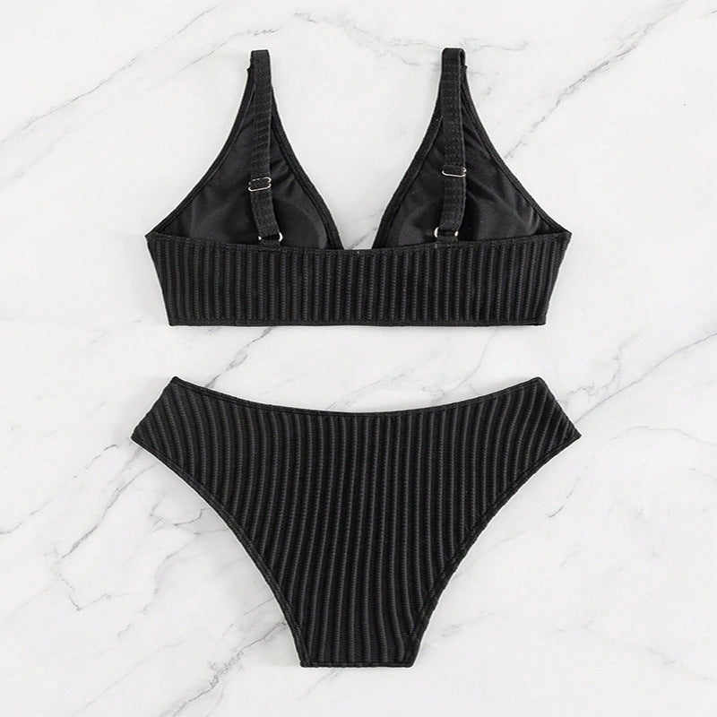 Ladies Rib-Top-Bottom-Bikini-Set Chic and Style