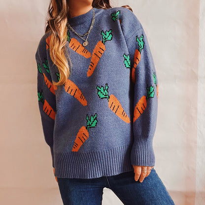 Pull décontracté pour femmes avec motif de carottes colorées Chic und Stil
