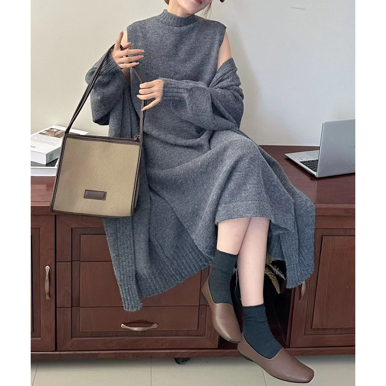Robe en tricot à capuche décontractée pour femmes Chic und Stil