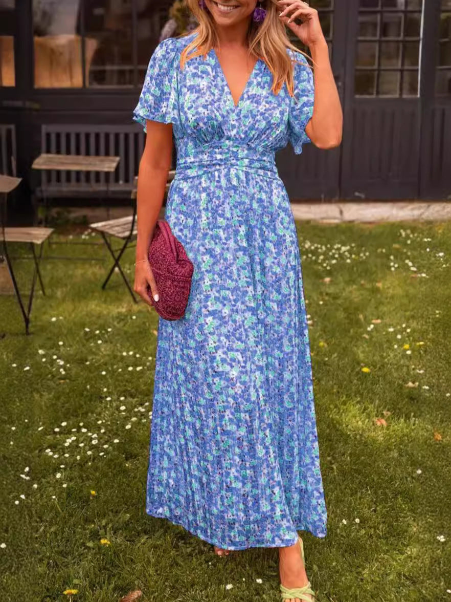 Robe maxi femme avec fronces florales et décolleté en V Chic und Stil