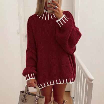 Pull en gros tricot décontracté pour femmes avec motif rayé moderne Chic und Stil