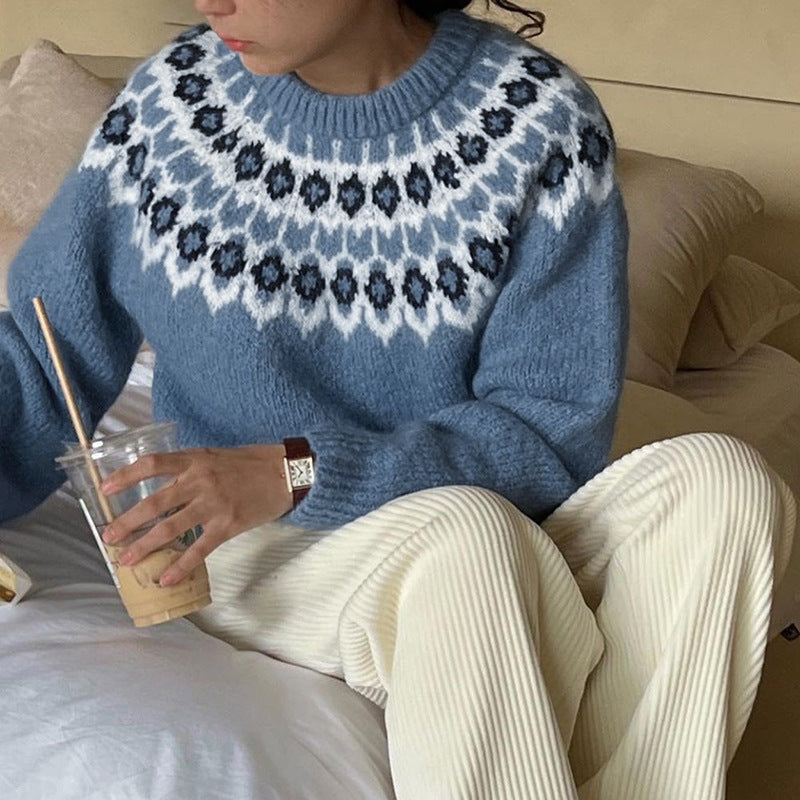 Pull en tricot pour femmes avec motif norvégien traditionnel Chic und Stil