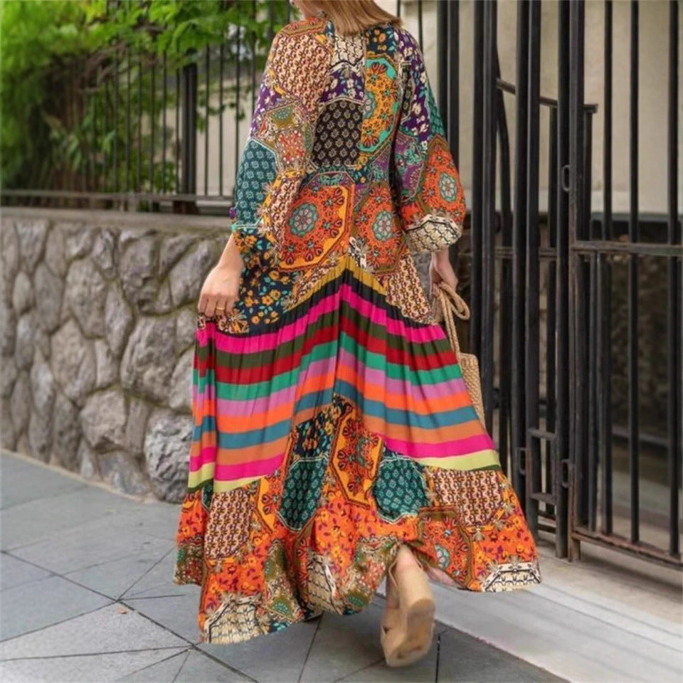 Robe maxi femme avec design en patchwork coloré et manches volumineuses Chic und Stil