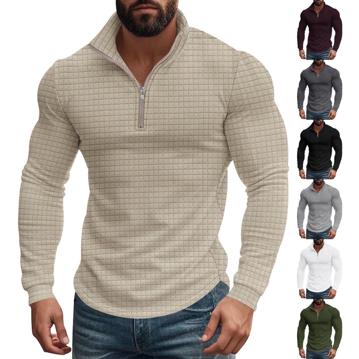 Men's midlayer pullover with high collar and textured design Chic and Style