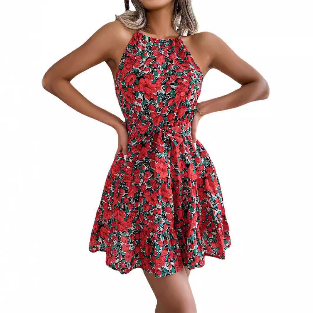 Robe courte pour femmes, imprimé floral avec encolure haute et silhouette cintrée Chic und Stil